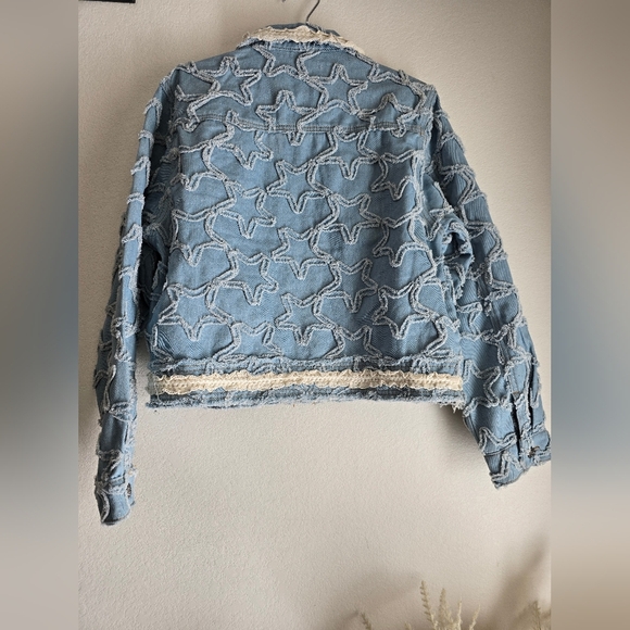 POL Star Textured Raw Hem Long Sleeve Denim Jacket Size S - Picture 9 of 15